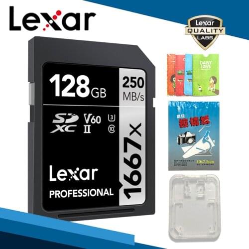 Lexar Original SD Card 1667X 250MB/s 64GB 128GB 256GB SDXC UHS-II U3 Flash Memory Card For 3D 4K Digital Camera
