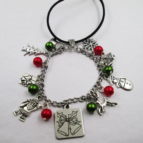 Bell christmas theme leather stainless steel chain rearview mirror christmas tree decoration