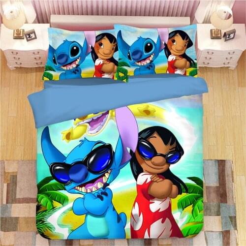 Disney Bedding Set Lilo & Stitch Cartoon Pattern Bedsheet Duvet Cover Pillowcase Boys & Girls Bedroom Decoration Home Textiles