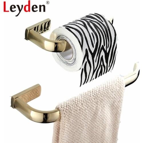 Leyden 2pcs Bathroom Accessories Set Gold Solid Brass Wall Mounted Towel Ring Holder Toilet Paper Holder Tissue Holder