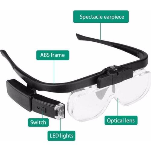 Magnifier Glass Adjustable 2 Lens Loupe With Led Light Headband Magnifier Glass With Lamp 1.5X20x2.5X3.5X4.0X4.5X