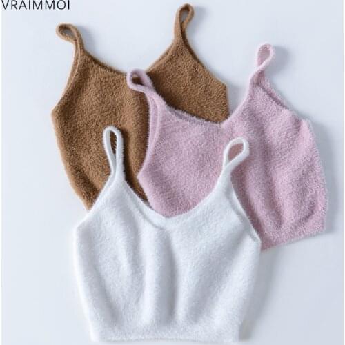 Women Mohair Camisole Autumn Small Sling Winter Short Sleeve V-Neck Fall Hot Sale Belly Slim Sweet Sweater Fashion Blogger Trend
