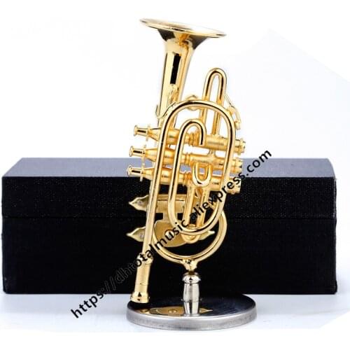 Miniature Display Model Cornet Musical Instruments Collection Decorative Ornaments Model Gifts Mini Cornet with Support