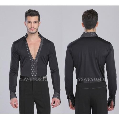 Male Ballroom Dance Suit Top Latin Dance Shirt Mens Shirts Training Clothes Modern Rumba Cha-cha Samba Latin Dance Shirts Fo04