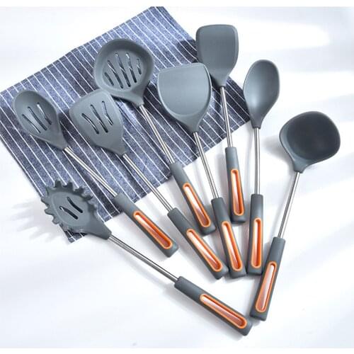 8pcs/set Black Silicone Cooking Utensils Set Non-Stick Pan Baking Tools Kitchenware Slotted Turner Spatula Spoon Pasta Server