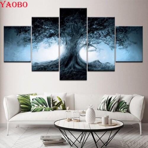 Tree of life 5 Pieces Wall Art diamond embroidery sale full square round diamond painting cross stitch kit mosaic Home Decor