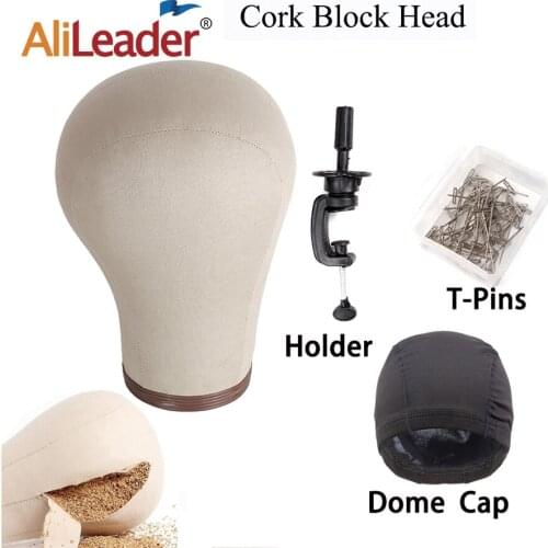 Alileader Professional Wig Making Kit Cork Canvas Block Head For DIY Lace Wigs Lace Closure 21 22 23 24 Wig Mannequin Cork Head