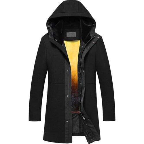 2019 New Mink Fur Coat Mens Wool Coat Hooded Long Fur Jacket Black Winter Coats Leather Jacket Trench Coat