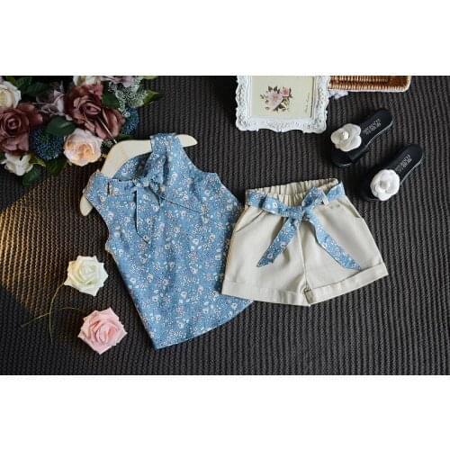 New girls floral printed blouses summer children falbala collar princess tops 5p/l