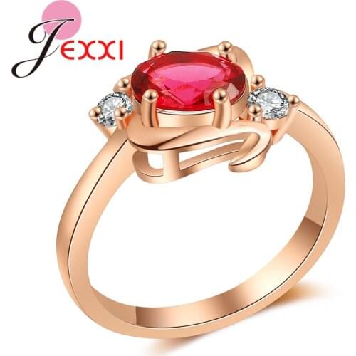 Wedding Ring For Bridal Round Red Cubic Zirconia Prong Setting Original Brand High Quality Women Anniversary Engagement