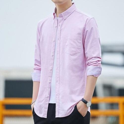 New Oxford-spun long sleeve shirt mens Japanese casual long sleeve 100% cotton shirt fashion simple slim long sleeve shirt