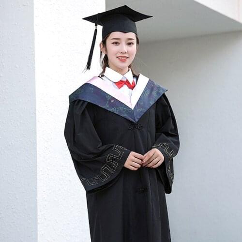 Adult Academic Dress Summer College Style Floral Printing Embroidery Cuff Loose Bachelor Gown Graduation Performance Costumes
