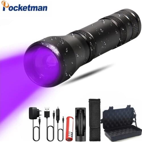LED UV Flashlight UV Light L2/T6 white light LED Torch Light 5Mode Zoomable 395nm Ultra Violet Light Blacklight by 18650 Battery