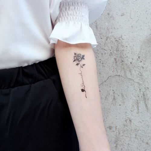 Tattoo Stickers Flower Rose Leaf Plant English Letters Body Makeup Art Waterproof Flash Tatoo Fake Tattoos for Men Women Kids