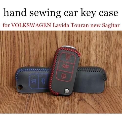 Only Red for VOLKSWAGEN Lavida Touran new Sagitar Lavida Passat Bora Polo Jetta Santana hand sewing leather car key case cover
