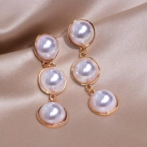 New Trendy Elegant Big Simulated Pearl Long Earrings For Women Statement Dangle Drop Earrings Wedding Bride Jewelry Accessories