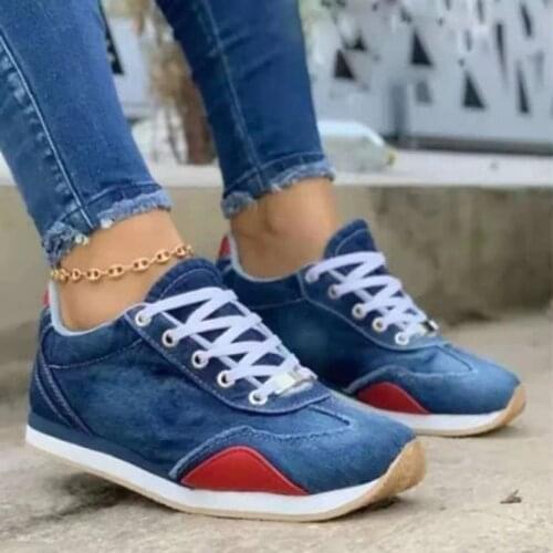 Woman Denim Sneakers 2021 Summer Autumn Women Lace Up Sewing Vulcanized Ladies Casual Mix Color Flats Female Shoes Plus Size