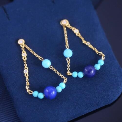 SLJELY Fashion S925 Sterling Silver July New Roman Style Dainty Blue Stones Chain Drop Earrings Women Girls France Brand Jewelry