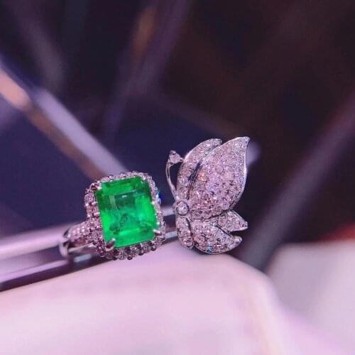 H1129 Emerald Ring 1.6ct Pure 18 K Gold Jewelry Nature Green Emerald Diamond Female Rings for women Fine Ring