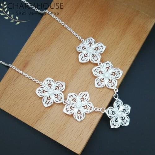 Charmhouse 925 Sterling Silver Necklaces For Women Flowers Pendant & Necklace Link Chain Choker Collier Femme Jewerly Gifts
