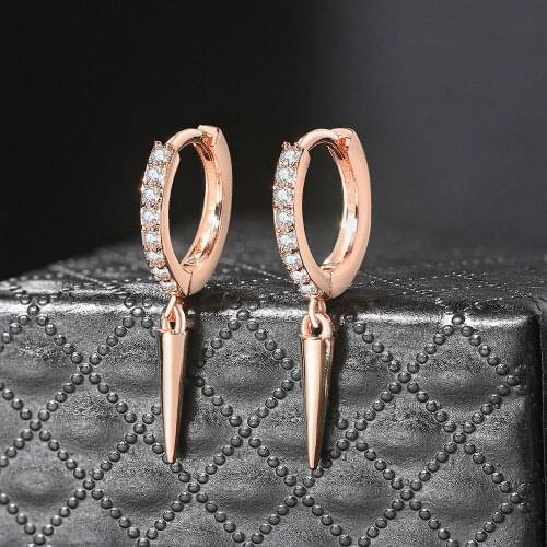 ZHOUYANG Hip Hop Punk Drop Earrings For Women Cone Shaped Rose Gold Color Zircon Mens Ear Accessories Jewelry Wholesale KBE151