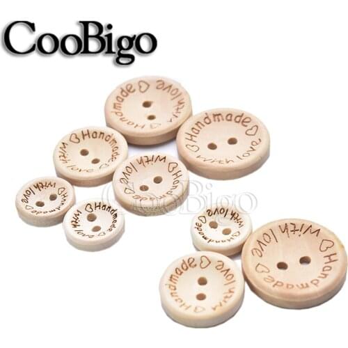 100 Pcs Natural Wooden Color Carving Handmade Double Holes Buttons For Scrapbooking Decor Sewing Toys DIY Overcoat Accessories
