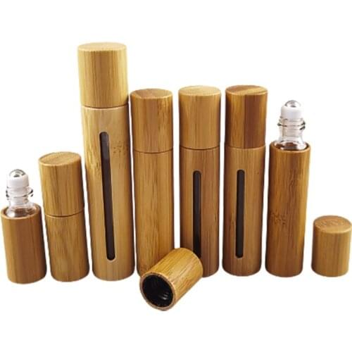 Top Quality 200 x 3ml 5ml 10ml Bamboo Refillable Essential Oil Perfume Fragrance Scent Steel Roller Ball Bottle For Travel