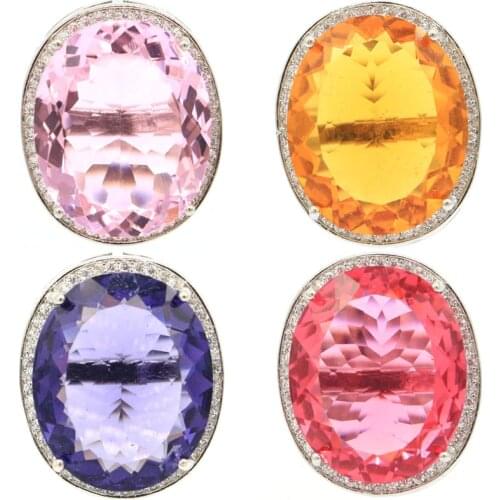 25x21mm Delicate Fine Cut Dazzling Lonon Blue Topaz CZ Women Bride Fine Jewelry 925 Sterling Silver Rings