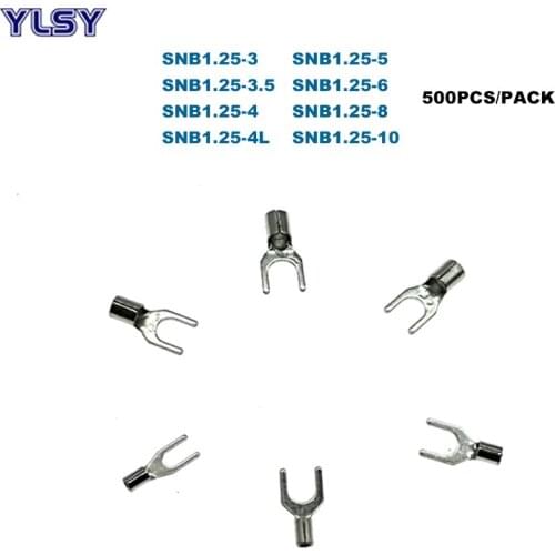 500pcs Spade Bare Crimp Terminals Electrical Cord End Wire Connector SNB1.25-3/4/5/6/8/10 Cable ferrules 22-16AWG 0.5-1.5mm2