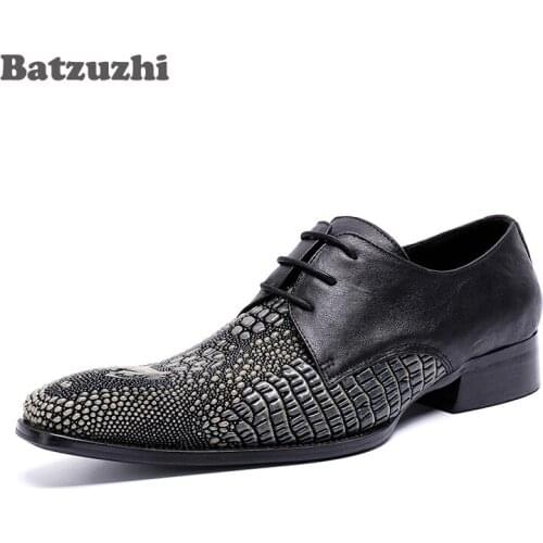 BATZUZHI Handmade Men Dress Shoes Lace-up Genuine Leather Shoes Men Black Fashion Business Oxford Shoes Man Zapatos Hombre