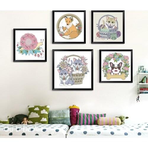 No frame cartoon animal cute snail fox dog canvas printings oil painting printed on canvas kid room wall art decoration picture