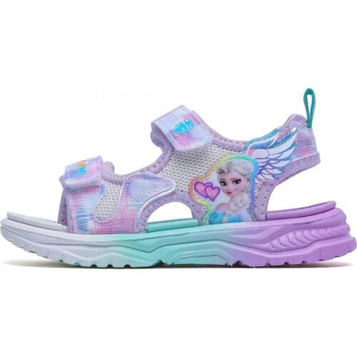 Disney childrens shoes summer new elsa girls mesh beach sandals fashion ins frozen princess soft bottom light sandals