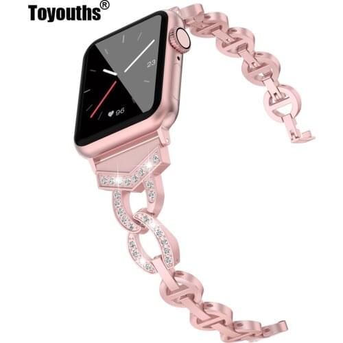 For Apple Watch Band 38mm 42mm 40mm 44mm for Women Stainless Steel Wrist Band for iWatch Bands Series 4,3,2,1 Bling Rhinestone