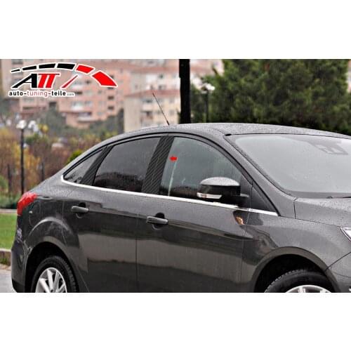 Fit For Ford Focus 3 2013/10-2018/12 Carbon Door Pole 6 Piece Chrome Styling Accessories Modified Designed car Tuning
