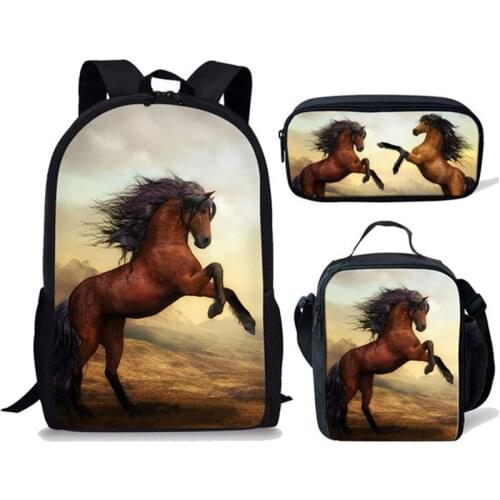 3D Horse Print Lovely School Bag Set/3pcs for Students Boys Girls School Backpacks Shoulder Bagpack Children Bookbag