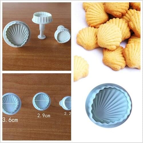 3 PCS Shell-shaped Silicone Mold Fudge Cake Decoration Sugar Pillar Cutter Shell-shaped Tool Mold Biscuit Mold Cookie Mold