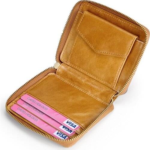 Brown Cowhide Leather Credit Card Wallet With Coin Pouch Unisex Creative Card Holder Retro Oil Wax Leather Casual Purse
