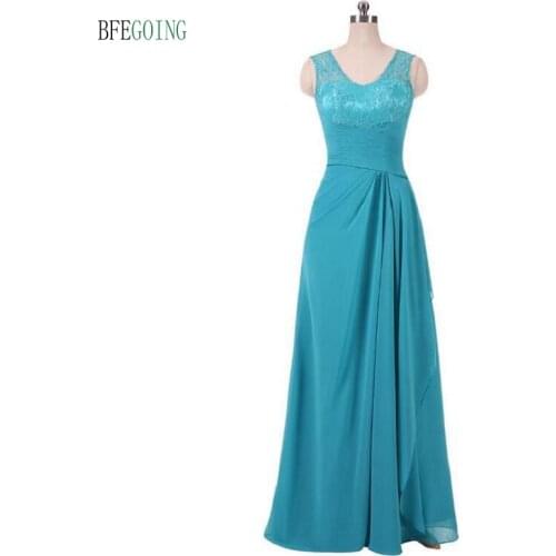 Lace Chiffon V-Neck Sleeveless Floor-Length A-Line Mother Of The Bride Dress Custom Made
