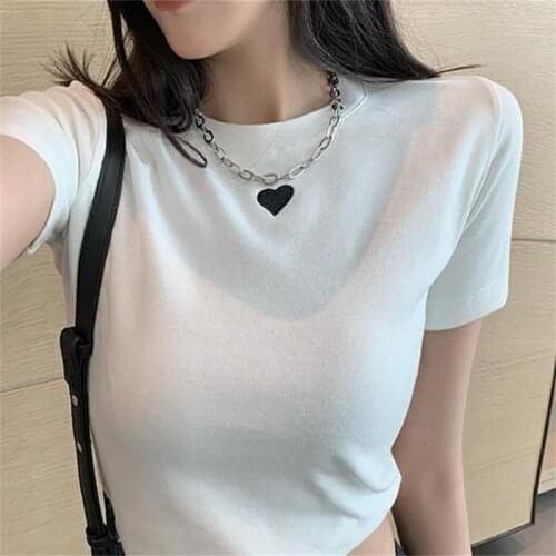 Fashion Sexy Crop Tops Women Casual Short Sleeve Cotton Pullover Female Tees Summer Slim Streetwear T-shirt Woman 2021