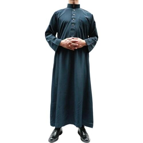 Can pick colors blue grey khaki Muslim Thobe Men Stand Collar Long Sleeves Prayer Robe
