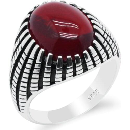 Male Ring 925 Silver Ring For Men Natural Red Corundum Stone Fashion Fountain Trinket Delicate Design Fine Jewelry Wedding Rings