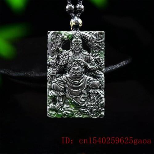 Jade Guangong Pendant Necklace Charm Chinese Fashion Amulet Natural Black Green Gifts Jewellery Carved