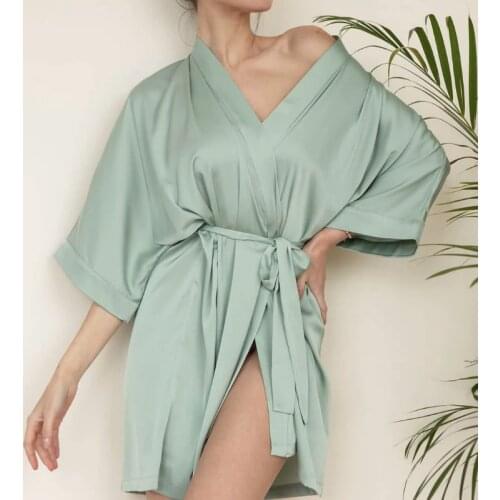 BeeHouse New satin cardigan lace loose and comfortable pajamas short home service sexy nightwear women pijama feminino tops2021