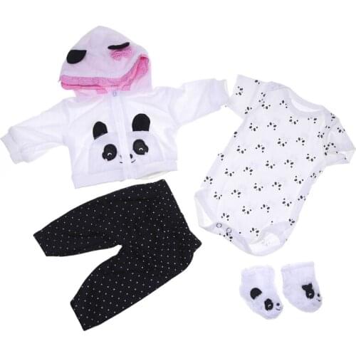 Reborn Baby Toy Clothes for 17-18 inch Doll Girl Panda Outfit Accessories 4pcs Matching Clothes