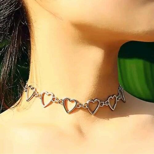 Hollow Heart Chain Choker Necklaces for Women Silver Golden Necklace Statement Chain Necklace Jewelry Party Gift Girls