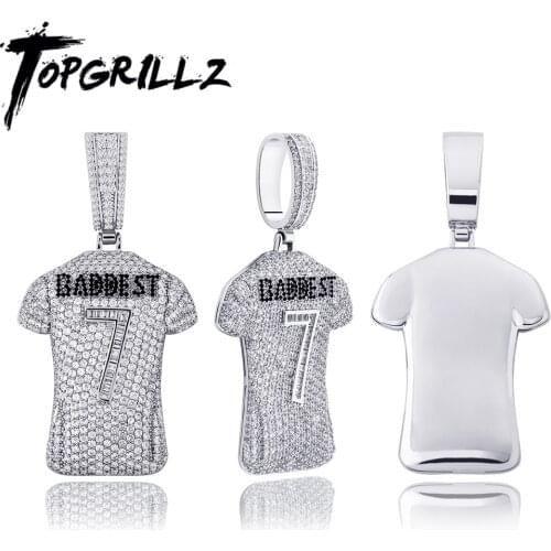 TOPGRILLZ BADDEST Jersey Pendant Necklace Cubic Zirconia Chain Hip Hop Rock Jewelry For Men