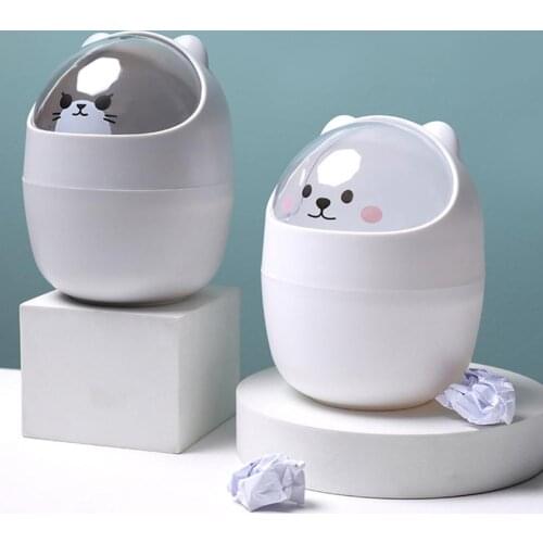 Large-mouth Design Practical Desktop Mini Cartoon Waste Bin for Indoor