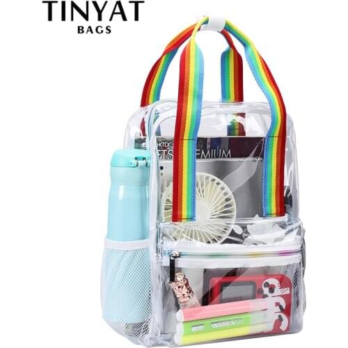 TINYAT Heavy Duty Transparent Clear Backpack See Through Clear Bag for School Concerts Sports Travel and Daily Use T9053