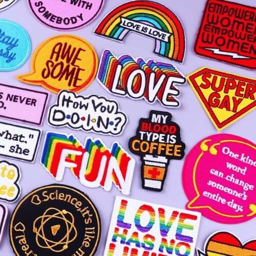 Rainbow Letter Patch Cartoon Heart Iron On Patches For Clothing Stickers Embroideried Patches On Clothes Gay Badges DIY Applique