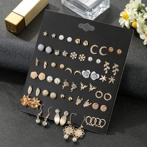 New kids jewelry golden leaf moon star round ball stud earrings for women elegant simulated pearl heart wedding earrings gift